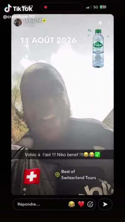 snapchat - Lafleche Volvic à l'œil ! Dinguerie ! Ah la tête de ma mère ! Ah je la bois pas d'habitude ! Ah wesh, Volvic à l'œil !