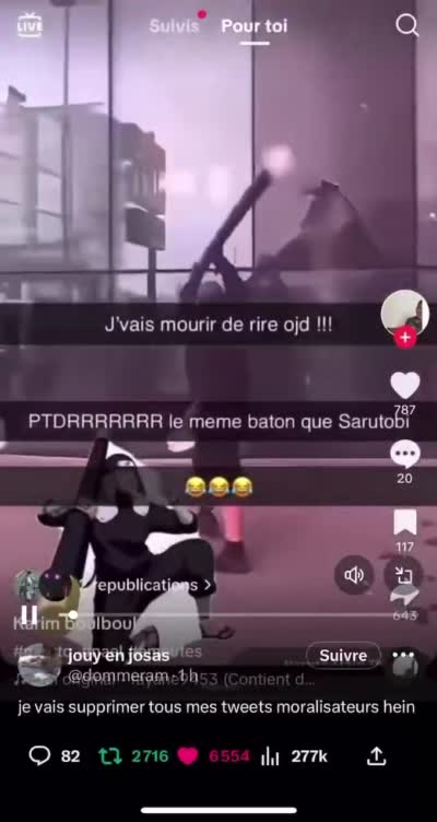 snapchat - Un jeune frappe avec un poteau géant comparé à Sarutobi
