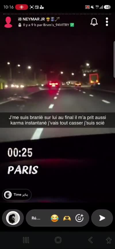 snapchat - Conducteur qui se moque d'un automobiliste flashé et se fait flasher aussitôt