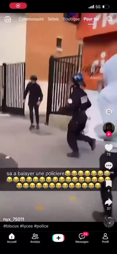 snapchat - Blocus lycée, Une policière se fait balayer lors d'un blocus