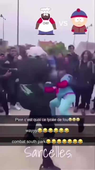 snapchat - Blocus lycée, Combat de boxe improvisé dans un lycée comparé à South Park